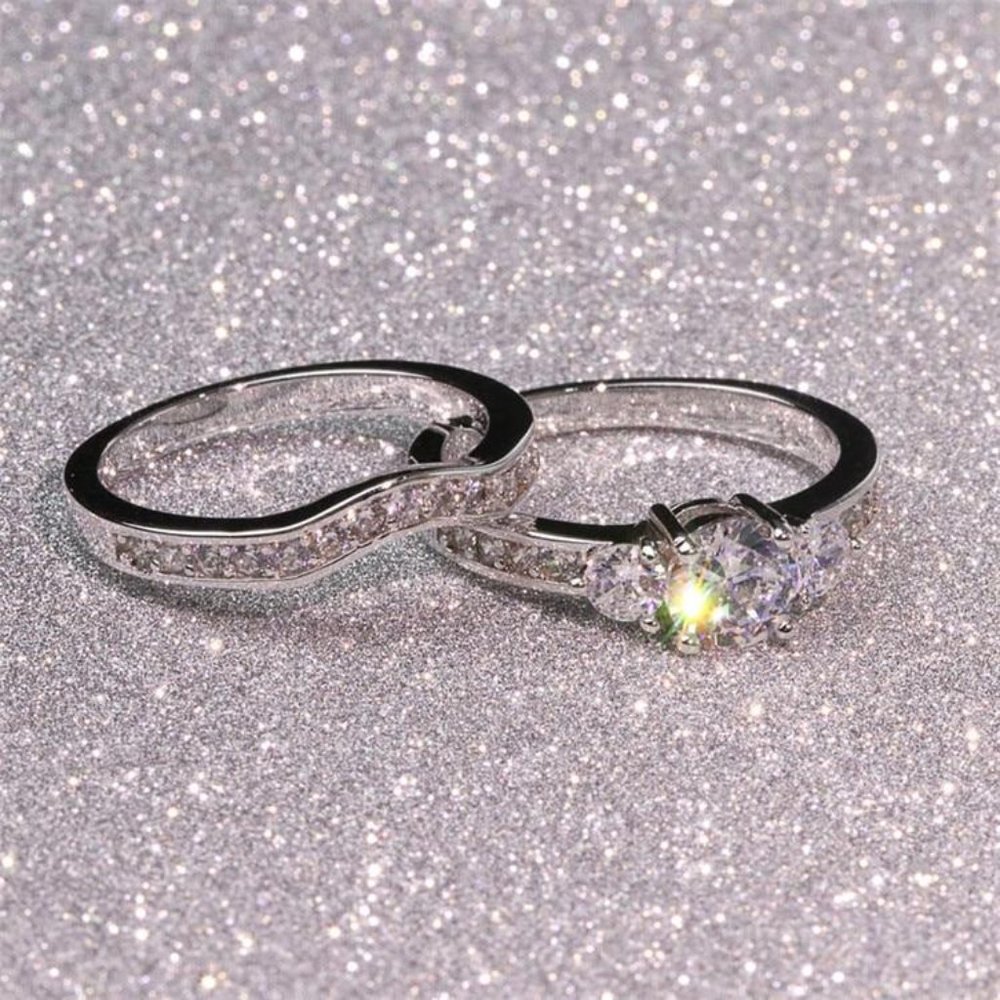 Shiny Round CZ Luxury Silver Beautiful Wedding Ring for Women, K876 - Picture 3 of 11